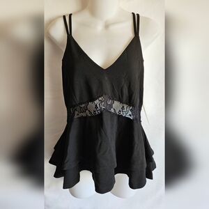 Orange Kiss Black Lace Peplum Camisole Top NWT Size M